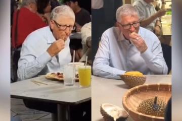 比尔盖茨现身小贩中心 大啖本地美食包括榴梿