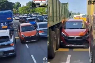 轿车被指逆行穿越车龙受困罗厘之间 马国警方：进错车道