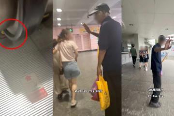 老翁搭地铁电动扶梯突往后倒 热心乘客反应迅速及时相救