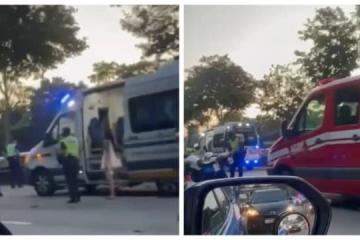 汽车罗厘中央快速公路相撞 一人受困车内